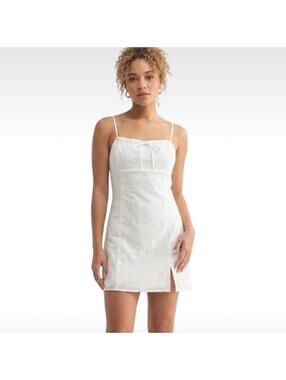 All In Favor Cotton White Eyelet Cotton Mini Dress Medium EUC Boho